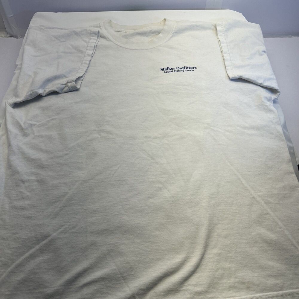Vintage Fishing Tshirt 90s Stalkers Outfitters Lethal Tackle Sz L-XL White